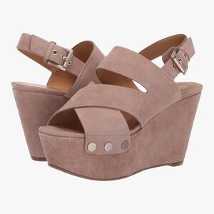 Marc Fisher Tan Wedge Sandals with Crisscross Straps